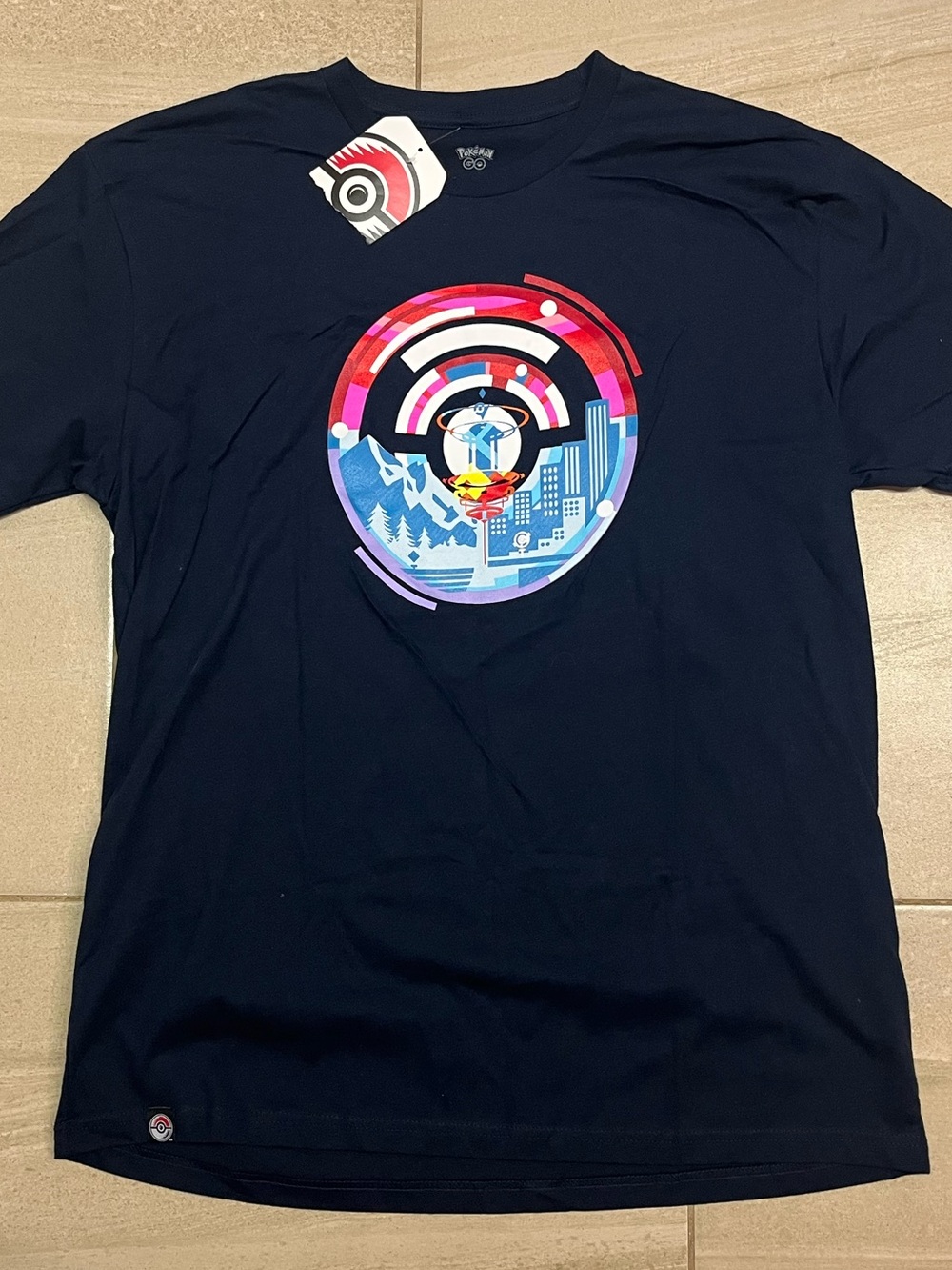 Pokemon Go 2021 Navy Graphic Tee with Circular City Design NWT